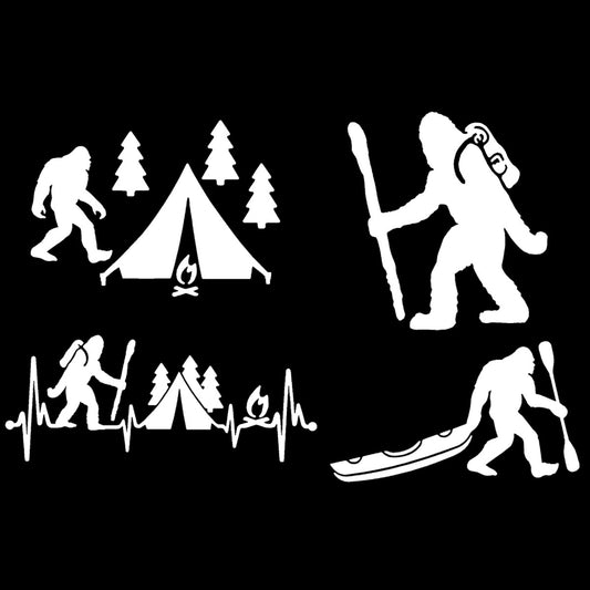Bigfoot Camping Hiking Kayaking Decal 4 Pack