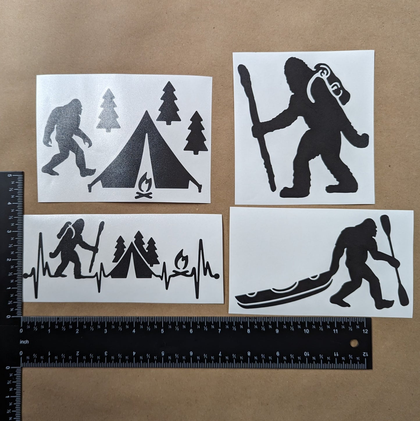 Bigfoot Camping Hiking Kayaking Decal 4 Pack