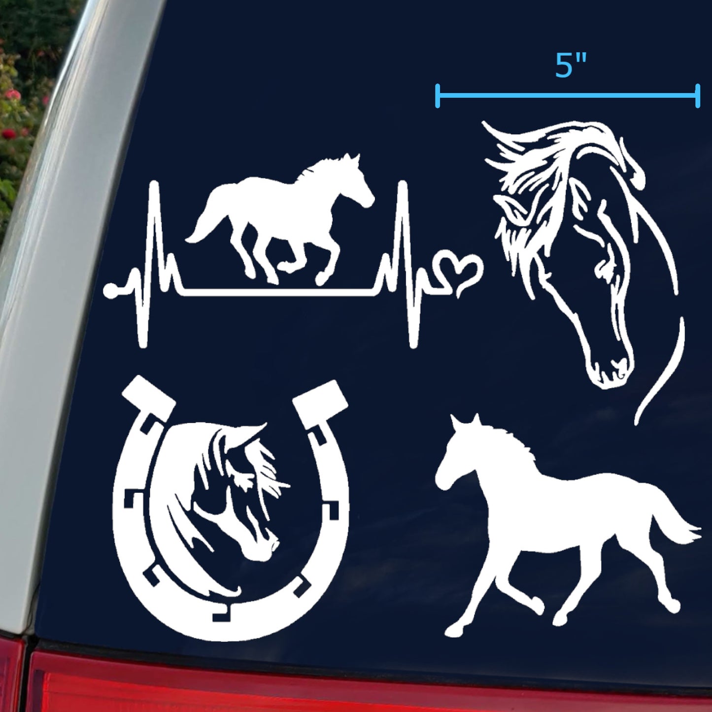 Horse Decal 4 Pack: Horse Heartbeat, Horseshoe, Horse Head, Horse Silhouette