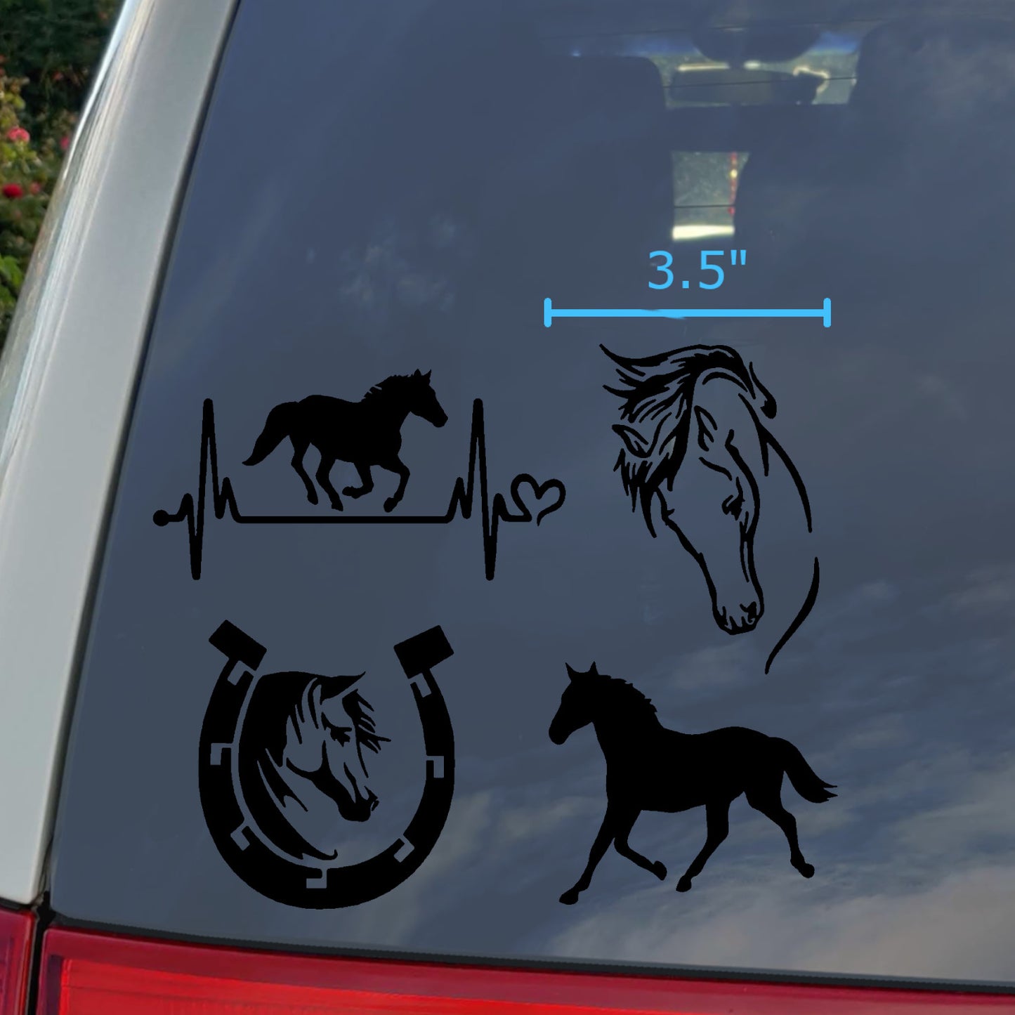 Horse Decal 4 Pack: Horse Heartbeat, Horseshoe, Horse Head, Horse Silhouette