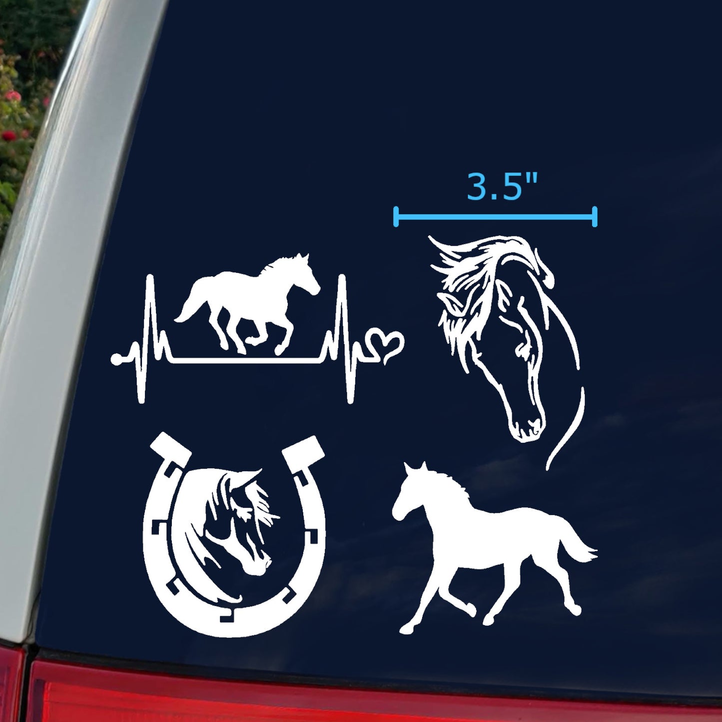 Horse Decal 4 Pack: Horse Heartbeat, Horseshoe, Horse Head, Horse Silhouette