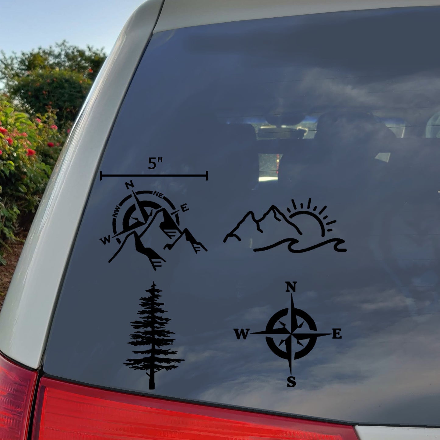 Compass Pine Tree Mountain PNW Decal 4-Pack