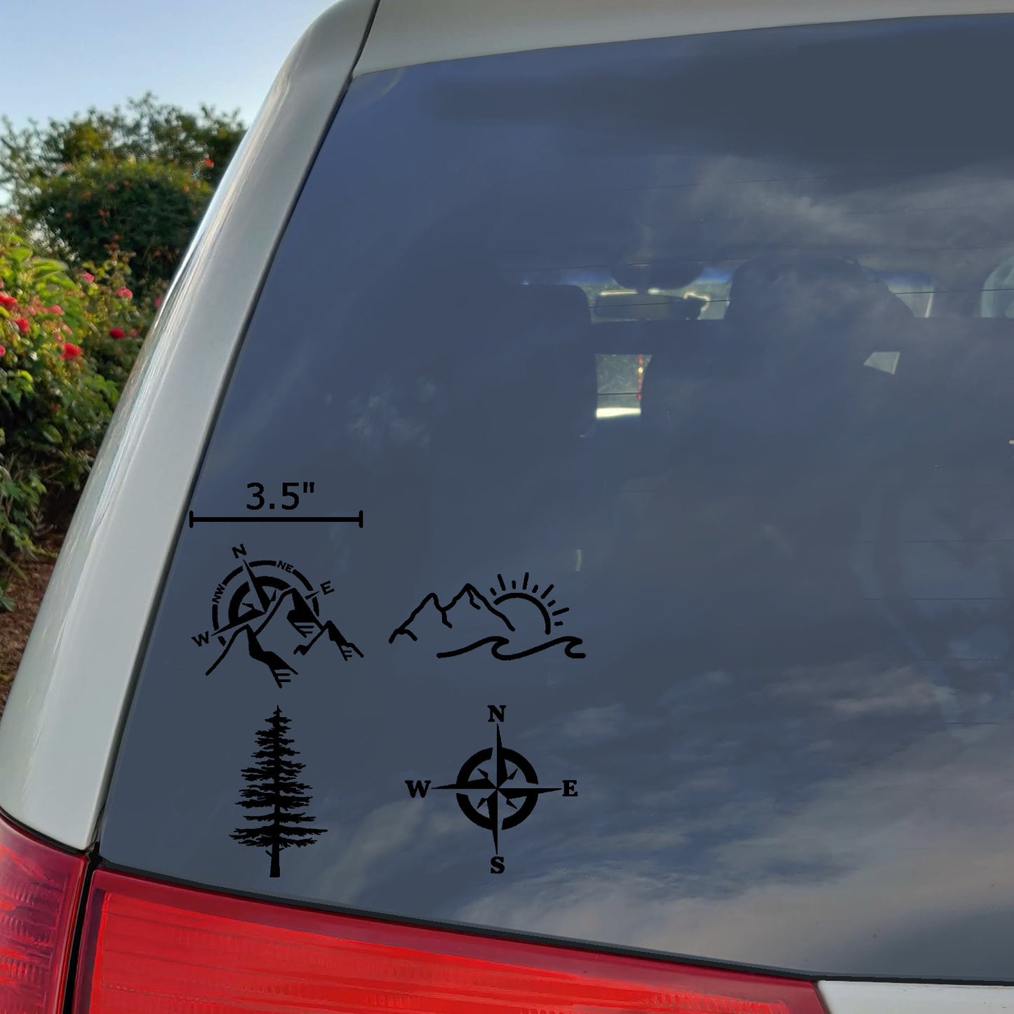 Compass Pine Tree Mountain PNW Decal 4-Pack