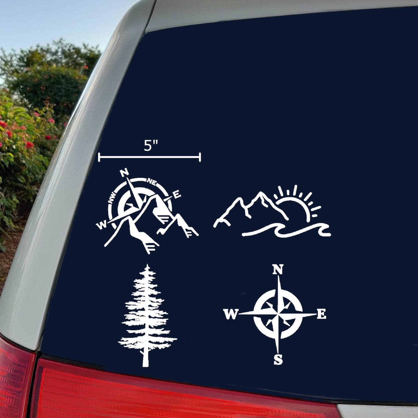 Compass Pine Tree Mountain PNW Decal 4-Pack