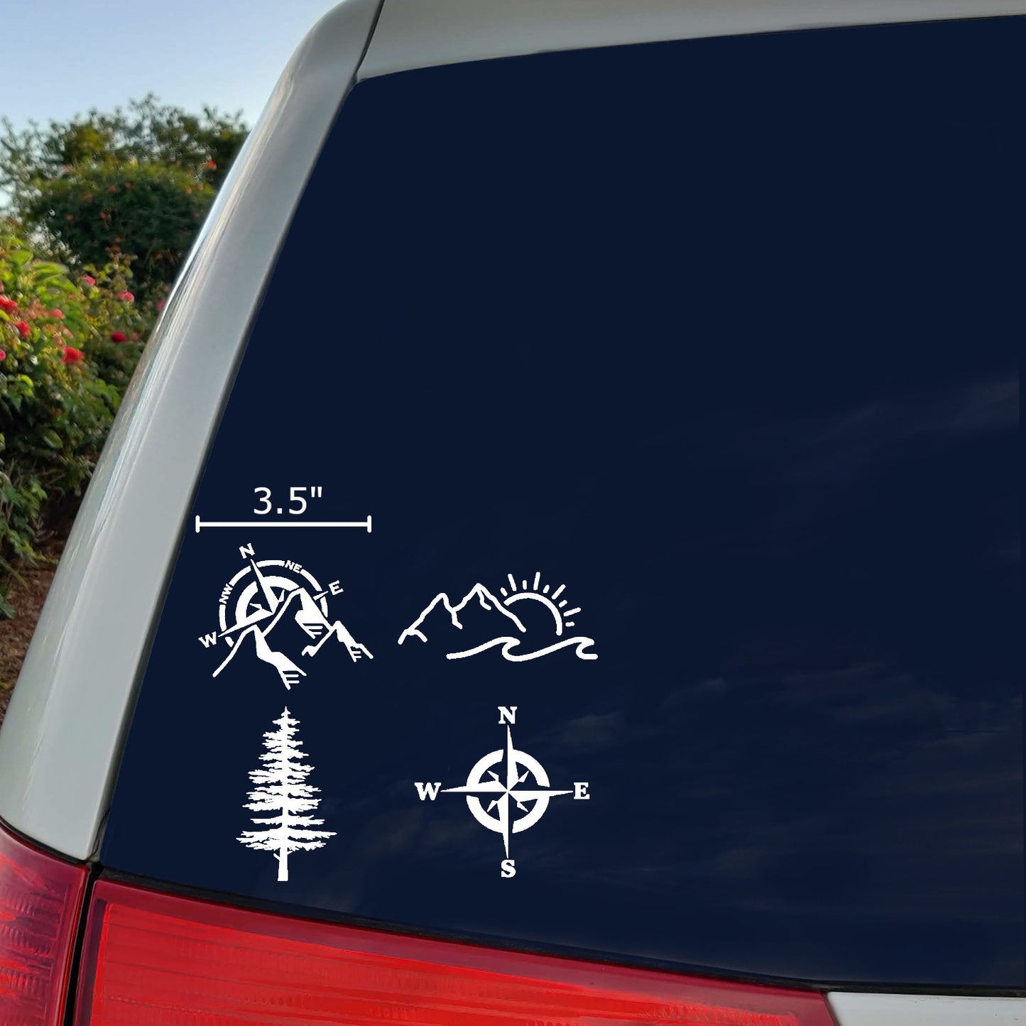 Compass Pine Tree Mountain PNW Decal 4-Pack