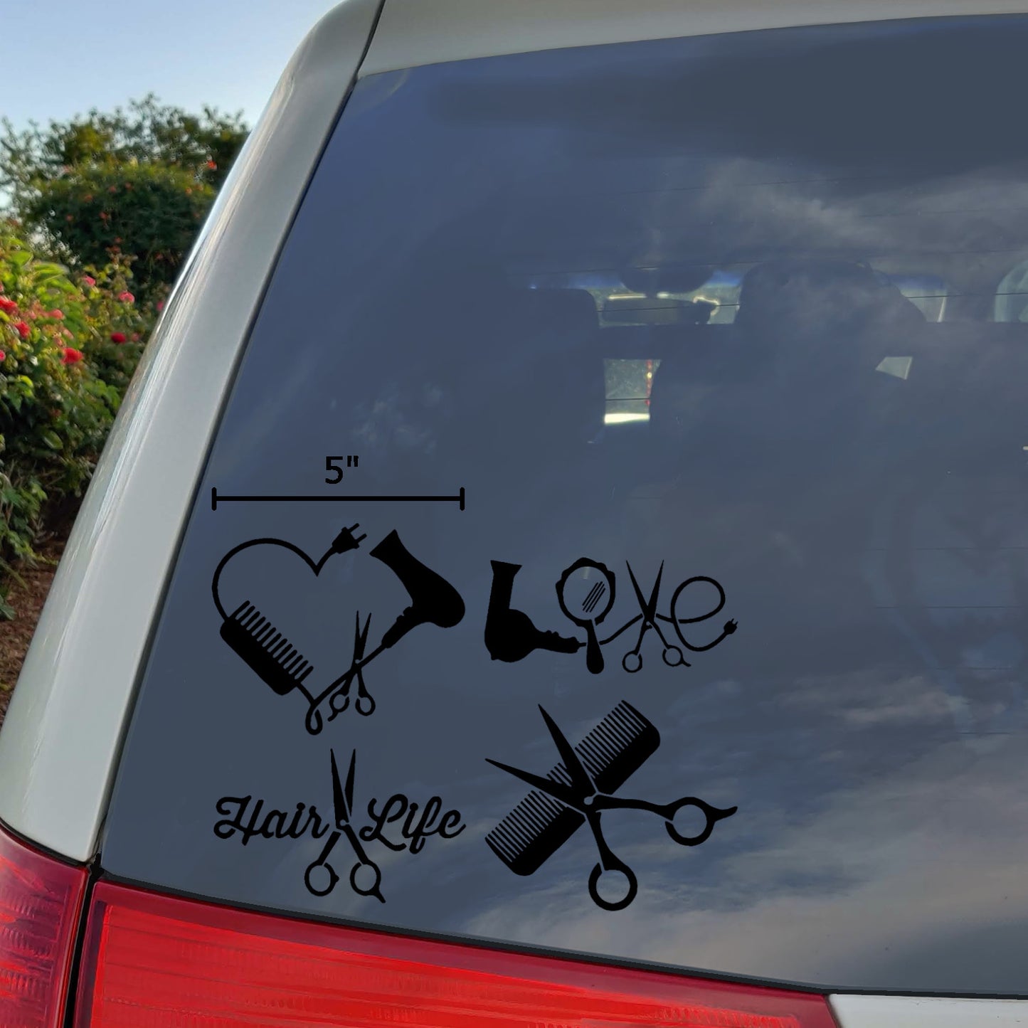 Hair Stylist Decals: Love, Heart, Comb and Scissors, Hair Life