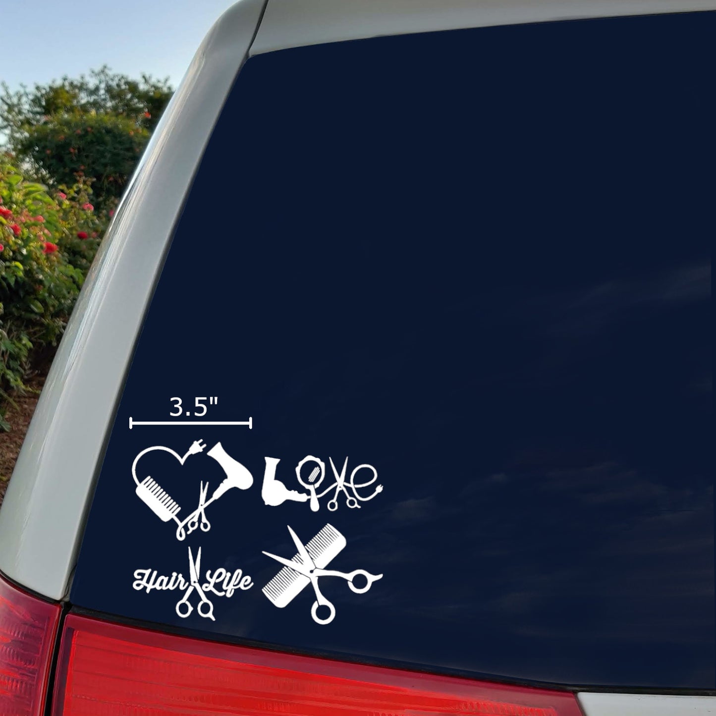 Hair Stylist Decals: Love, Heart, Comb and Scissors, Hair Life