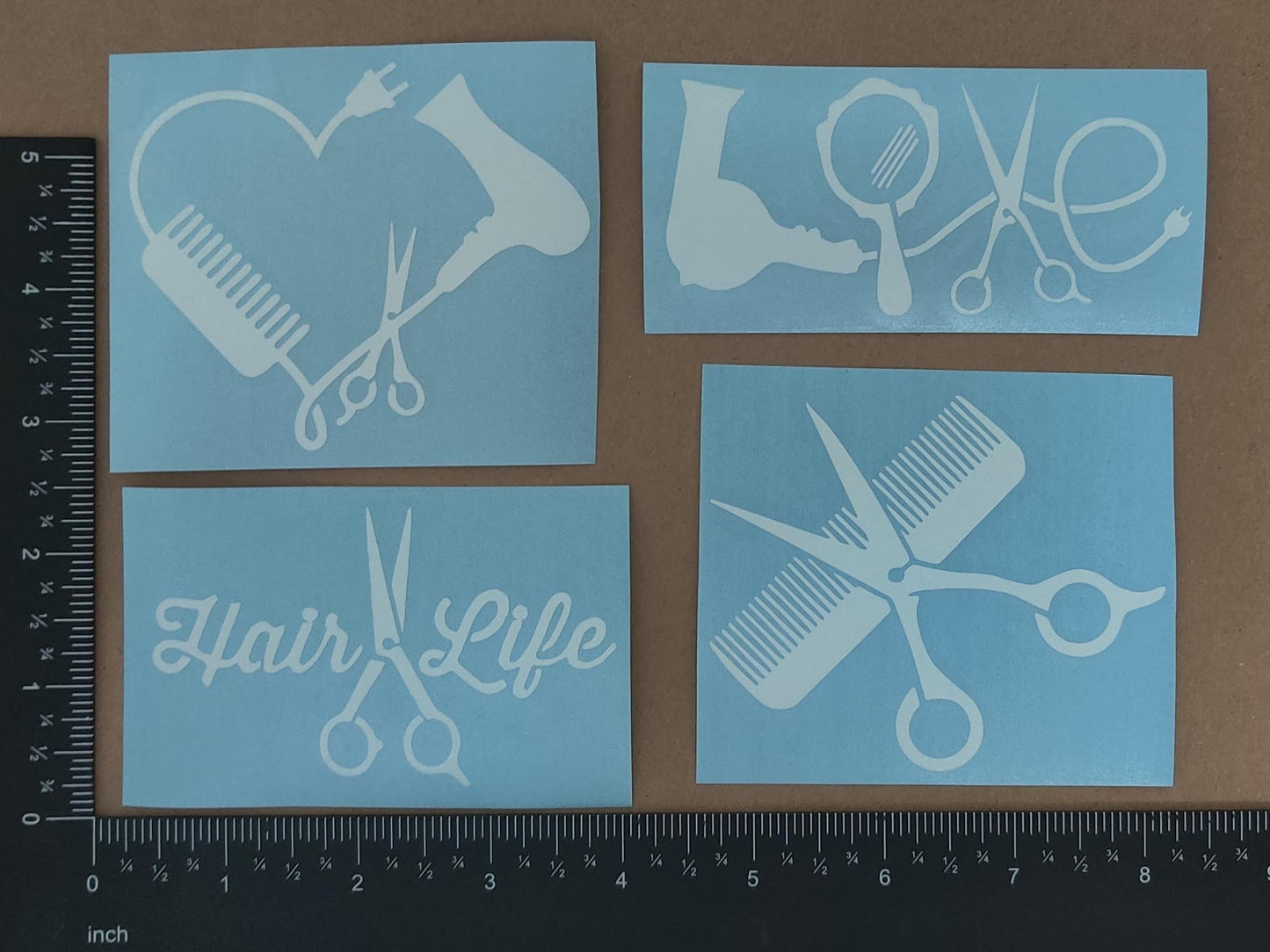 Hair Stylist Decals: Love, Heart, Comb and Scissors, Hair Life