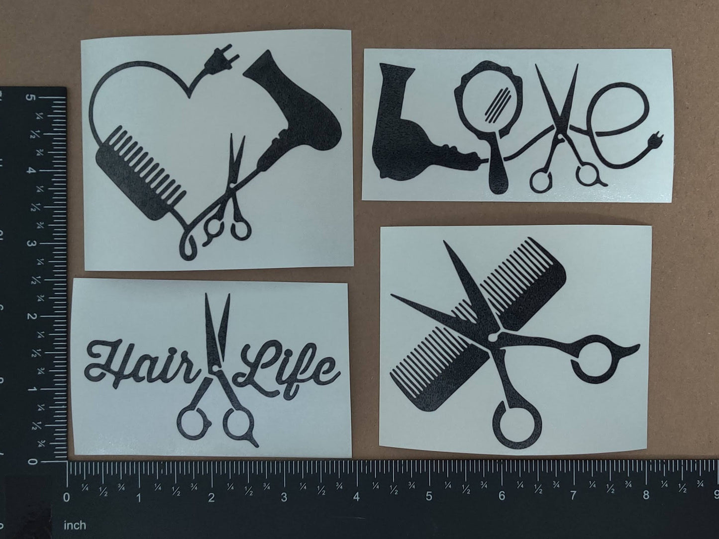 Hair Stylist Decals: Love, Heart, Comb and Scissors, Hair Life