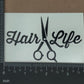 Hair Stylist Decals: Love, Heart, Comb and Scissors, Hair Life