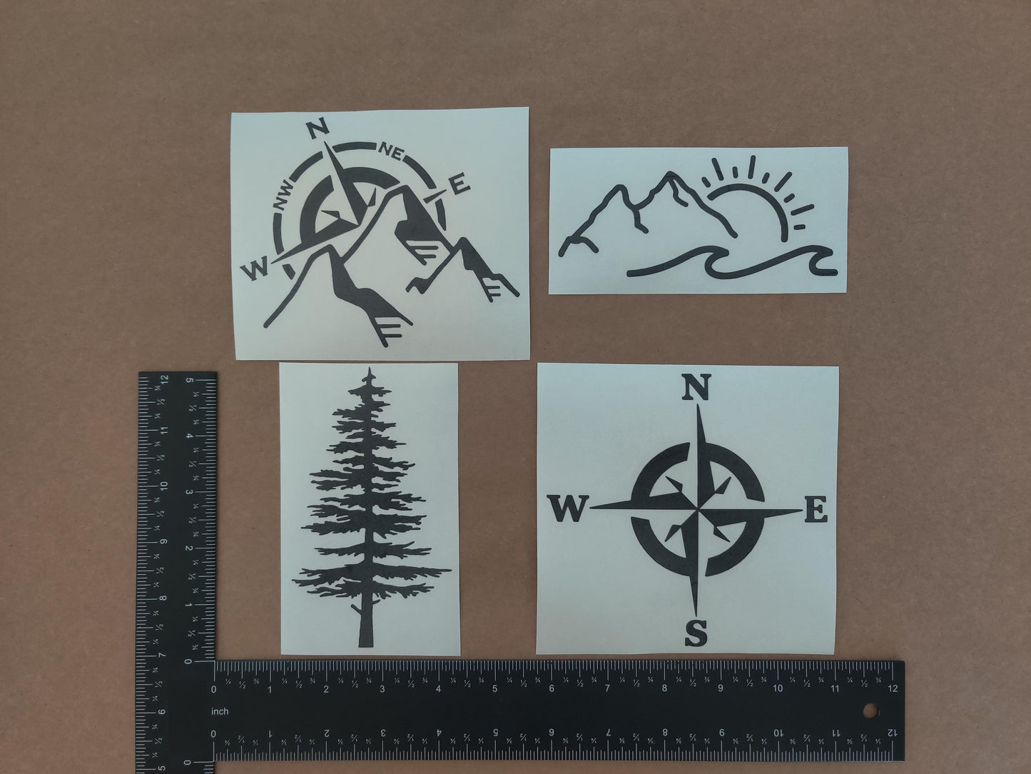 Compass Pine Tree Mountain PNW Decal 4-Pack