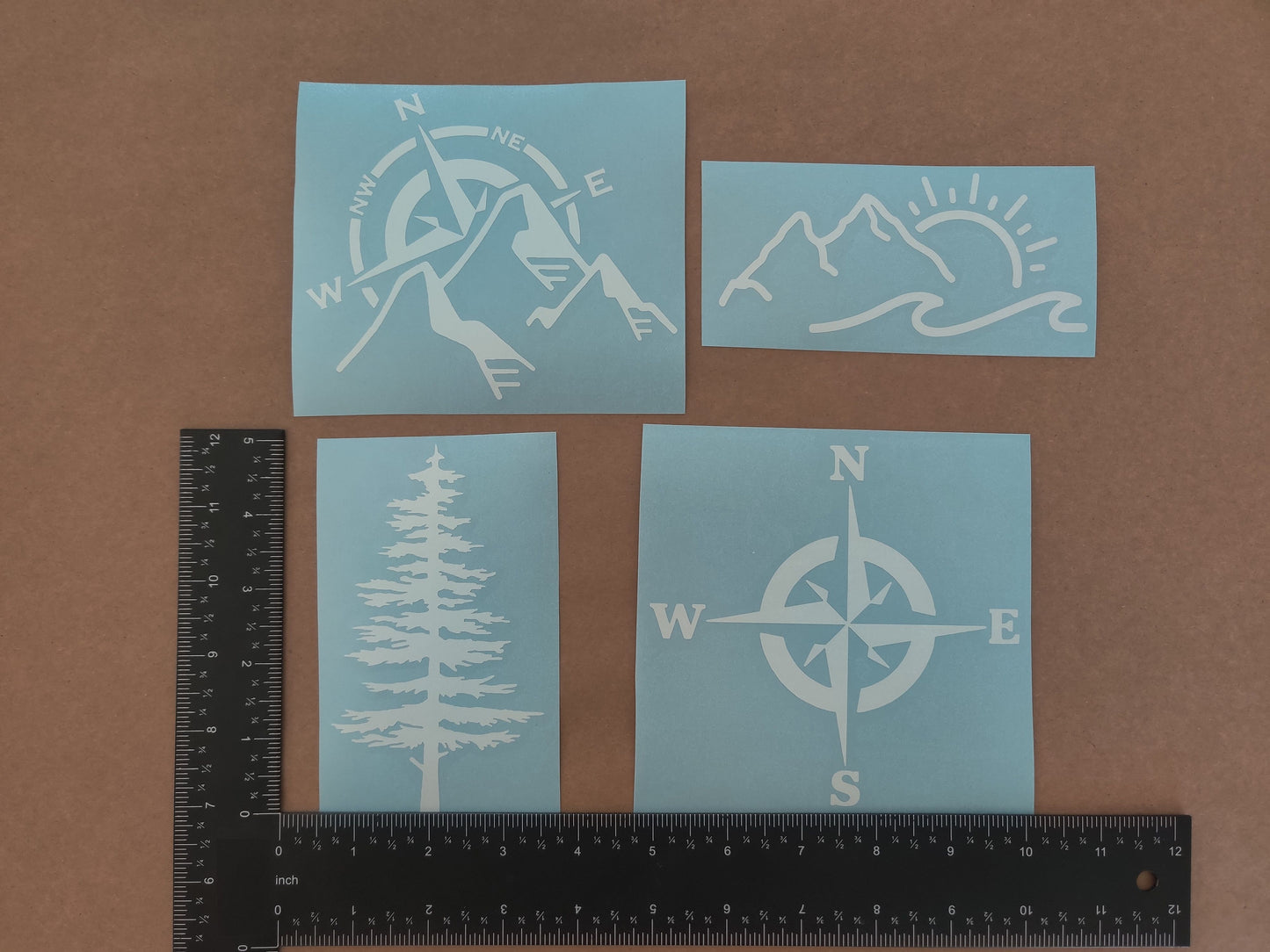 Compass Pine Tree Mountain PNW Decal 4-Pack