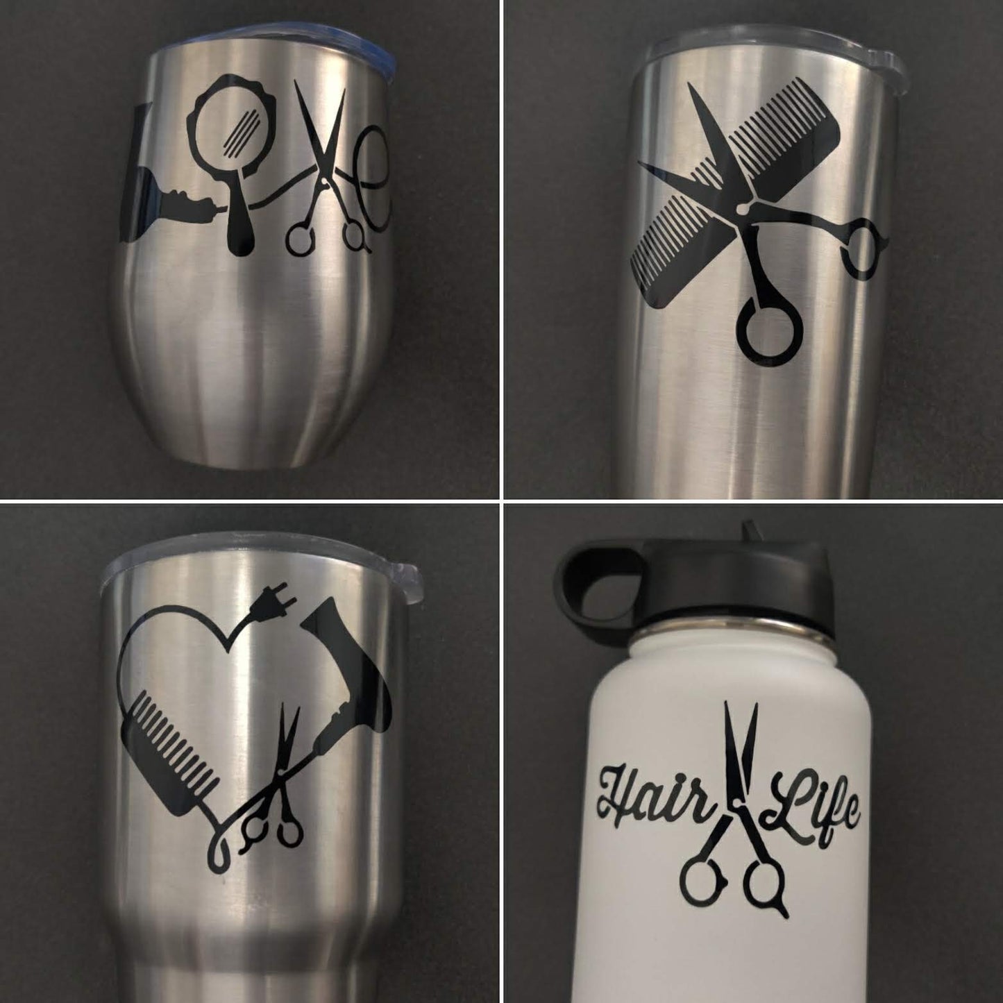Hair Stylist Decals: Love, Heart, Comb and Scissors, Hair Life
