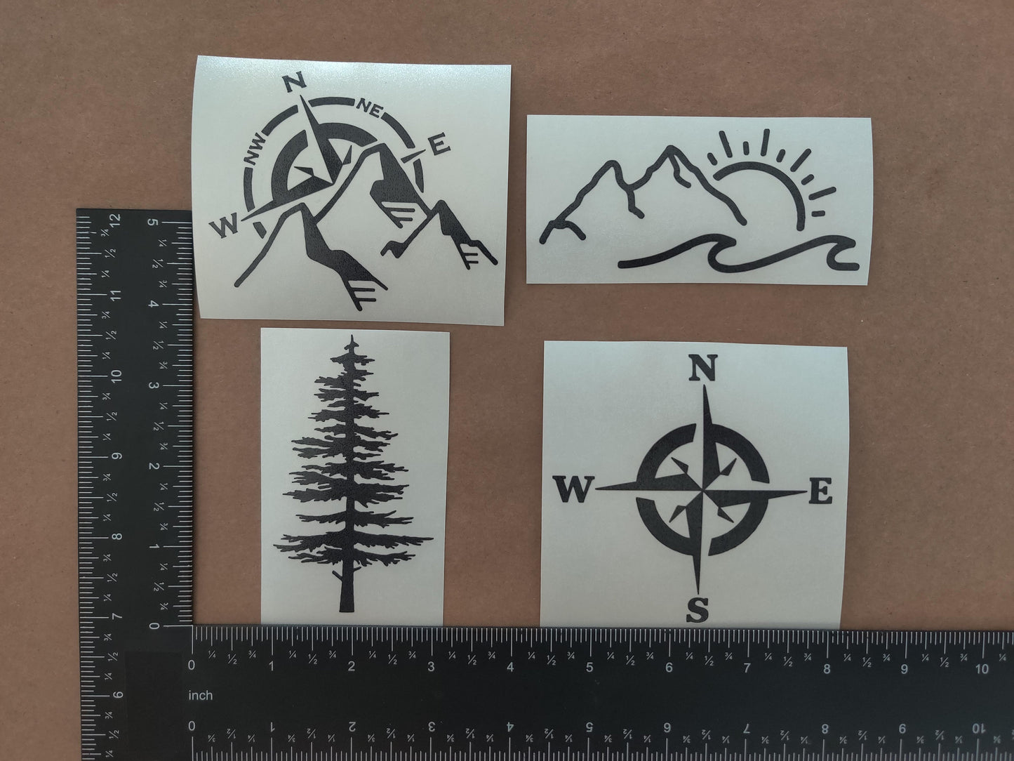 Compass Pine Tree Mountain PNW Decal 4-Pack