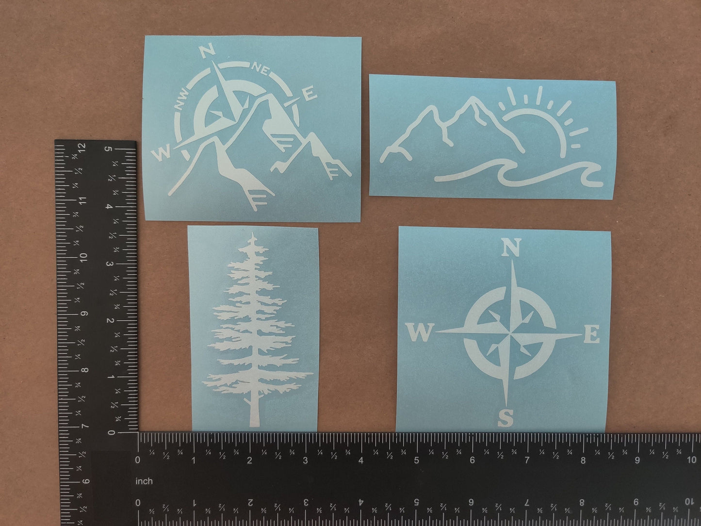 Compass Pine Tree Mountain PNW Decal 4-Pack