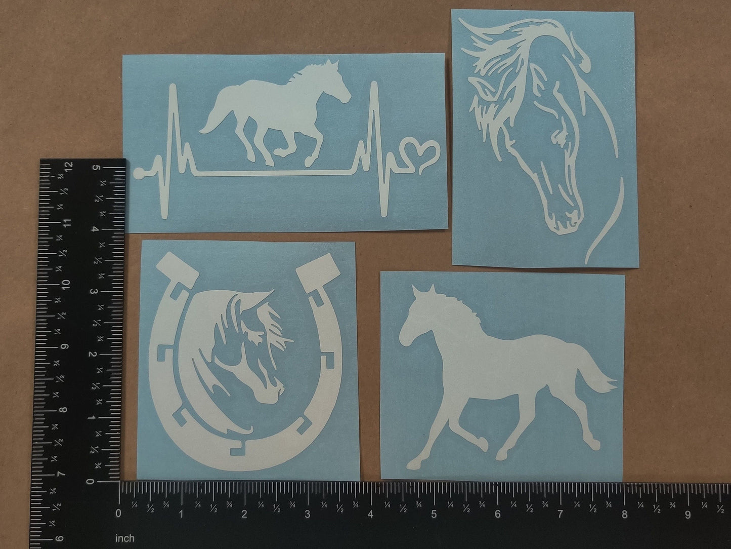 Horse Decal 4 Pack: Horse Heartbeat, Horseshoe, Horse Head, Horse Silhouette