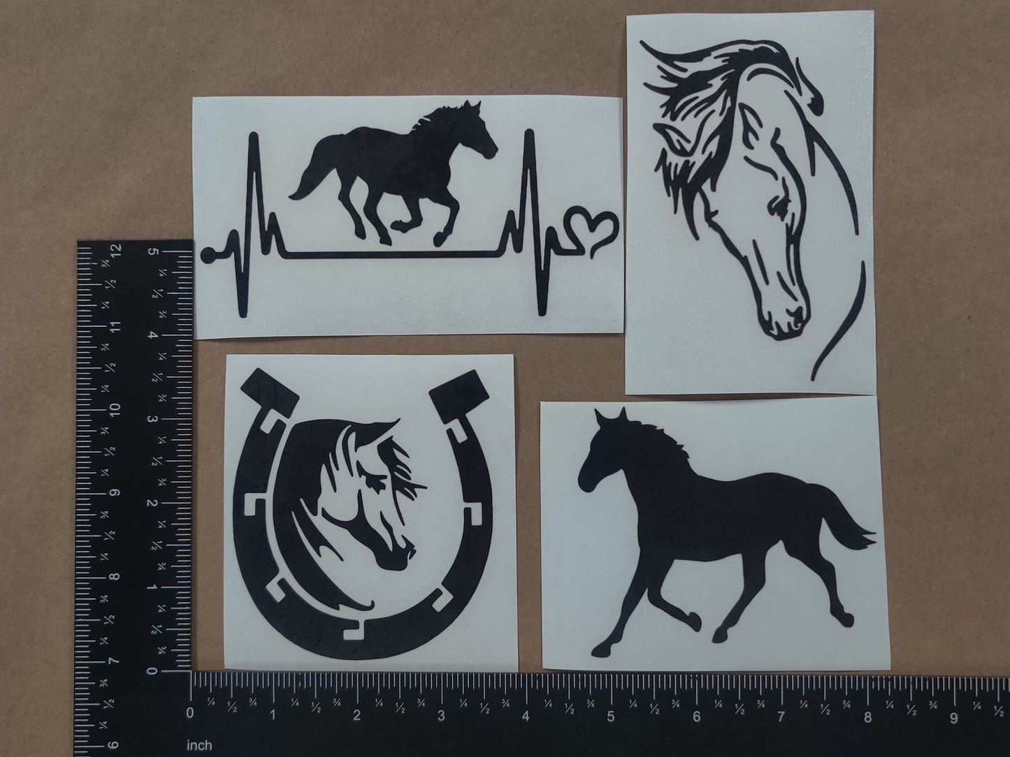 Horse Decal 4 Pack: Horse Heartbeat, Horseshoe, Horse Head, Horse Silhouette