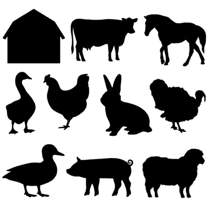 High Contrast Baby Farm Animal Ceiling/Wall Decals 10 Pack - Farm Animals