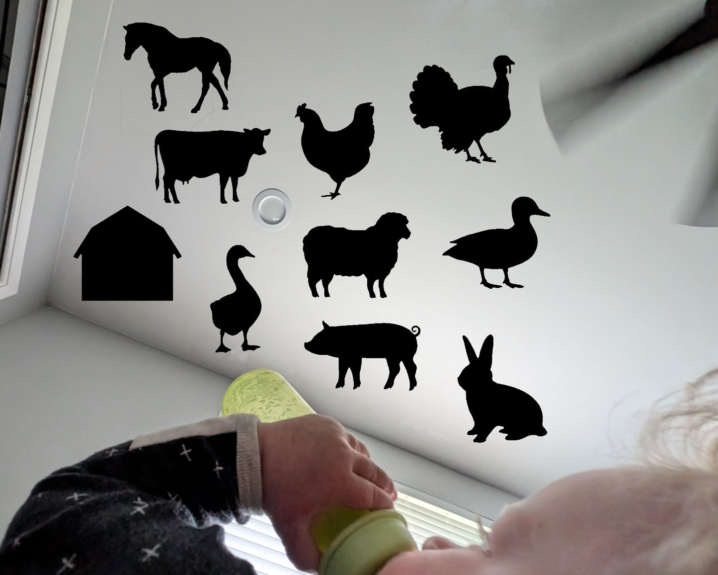 High Contrast Baby Farm Animal Ceiling/Wall Decals 10 Pack - Farm Animals