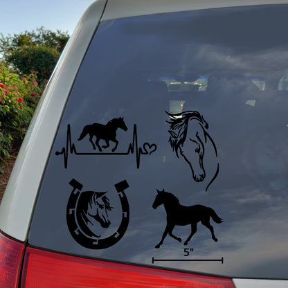 Horse Decal 4 Pack: Horse Heartbeat, Horseshoe, Horse Head, Horse Silhouette