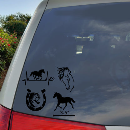 Horse Decal 4 Pack: Horse Heartbeat, Horseshoe, Horse Head, Horse Silhouette