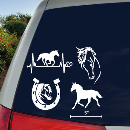 Horse Decal 4 Pack: Horse Heartbeat, Horseshoe, Horse Head, Horse Silhouette