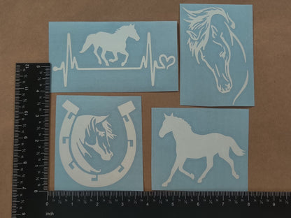 Horse Decal 4 Pack: Horse Heartbeat, Horseshoe, Horse Head, Horse Silhouette