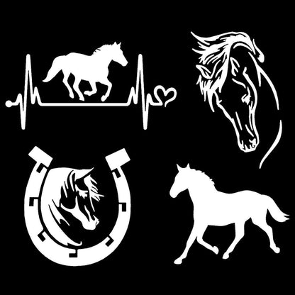 Horse Decal 4 Pack: Horse Heartbeat, Horseshoe, Horse Head, Horse Silhouette